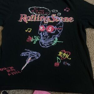 The Rolling Stones Black  T-Shirt with Colorful Skull Graphic